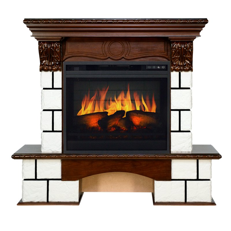 Фото Каминокомплект Pierre Luxe - Белый / Темный дуб с очагом Vision 23 EF LED 3D FX Угловые каминокомплекты ROYAL FLAME heatsystems.ru