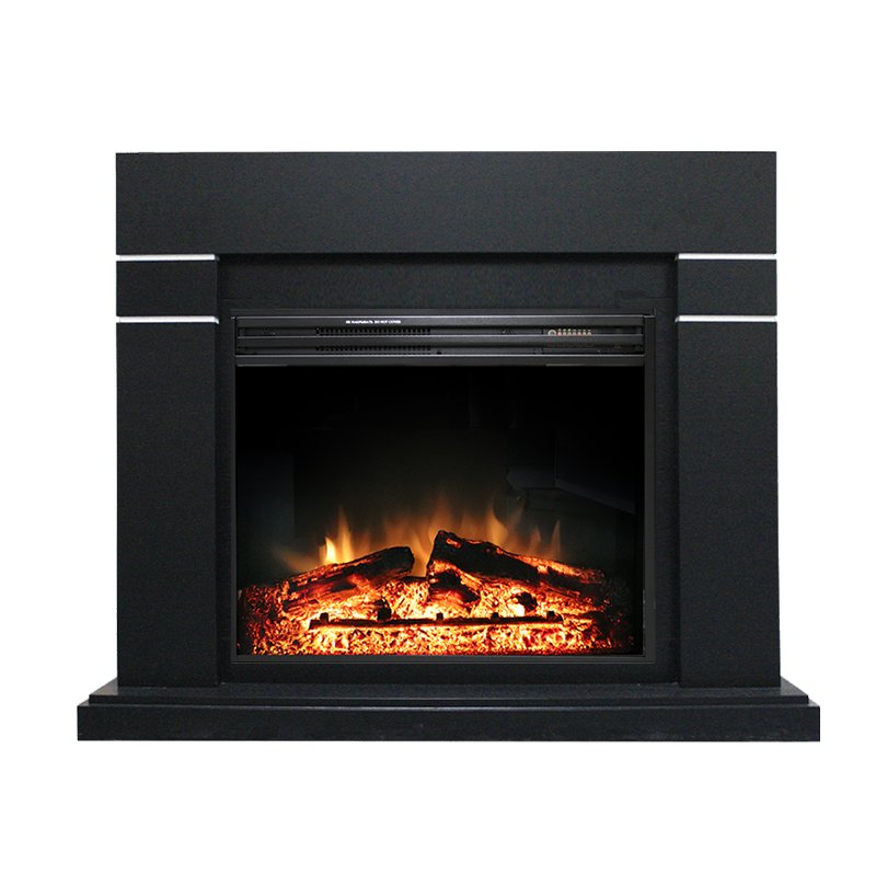 ФОТО Каминокомплект Lindos - Черный (Высота 985мм) с очагом Jupiter FX New heatsystems.ru