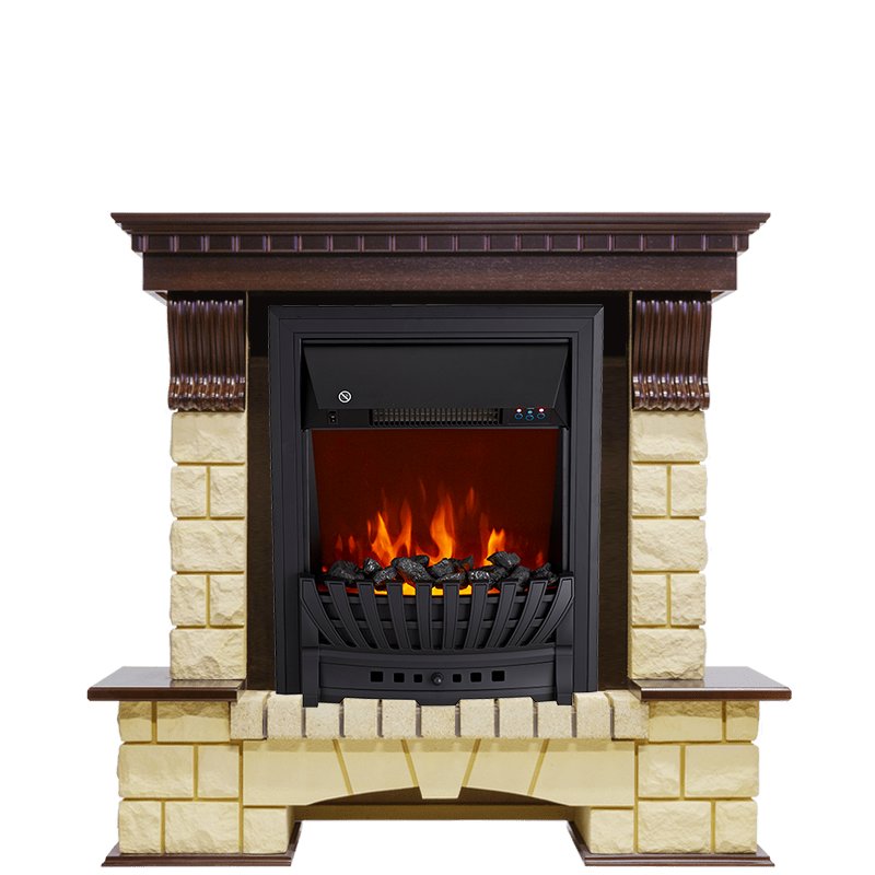 Фото Каминокомплект Pierre Luxe - Темный дуб / Шампань с очагом Aspen Black Угловые каминокомплекты ROYAL FLAME heatsystems.ru