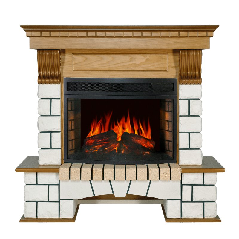 Фото Каминокомплект Pierre Luxe - Белый / Дуб с очагом Dioramic 25 LED FX Угловые каминокомплекты ROYAL FLAME heatsystems.ru