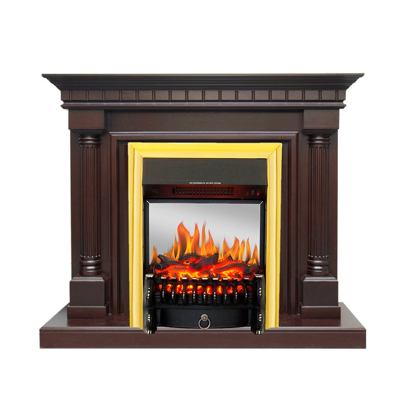 ФОТО Каминокомплект Dallas - Темный дуб с очагом Fobos FX M Brass heatsystems.ru