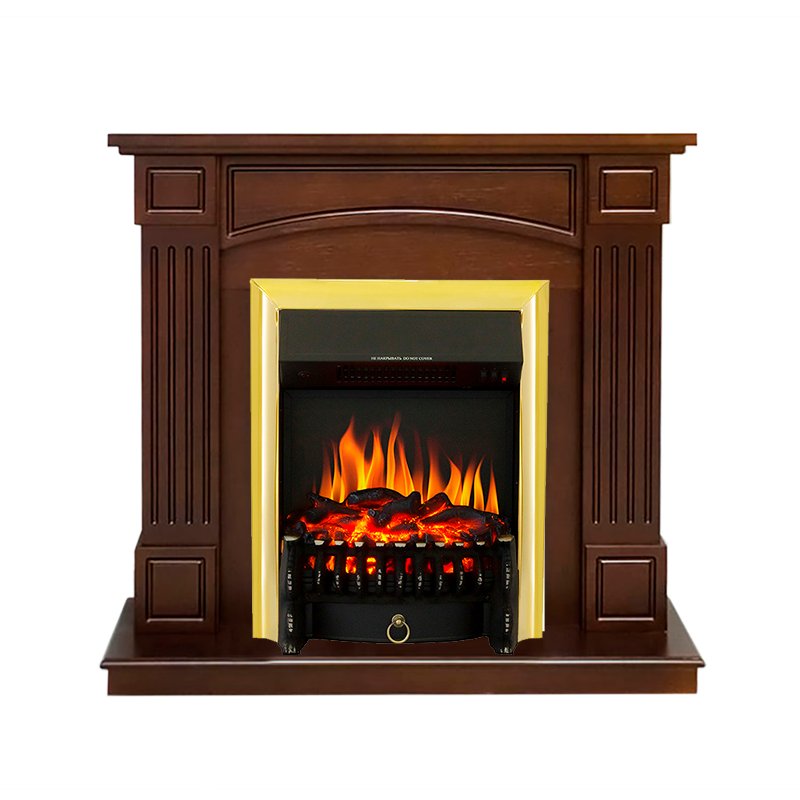 Изображение ROYAL FLAME heatsystems.ru Фото Каминокомплект Bradford - Орех с очагом Fobos FX Brass Линейные очаги ROYAL FLAME heatsystems.ru