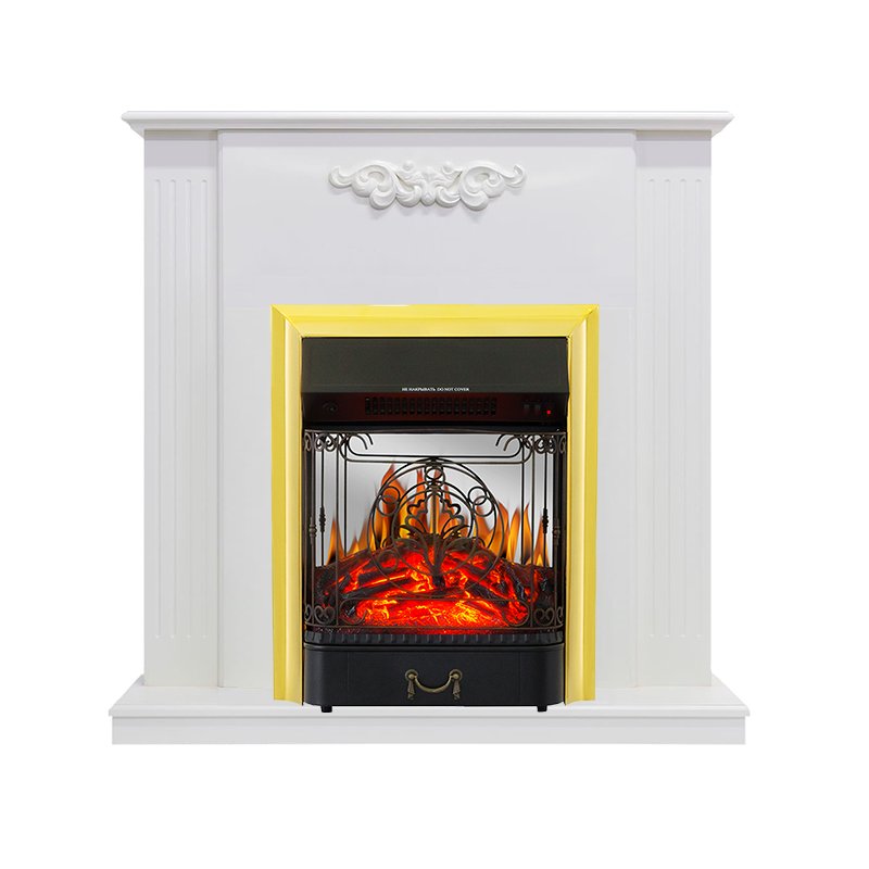 ФОТО Каминокомплект Capri - Белое дерево делюкс с очагом Majestic FX M Brass heatsystems.ru