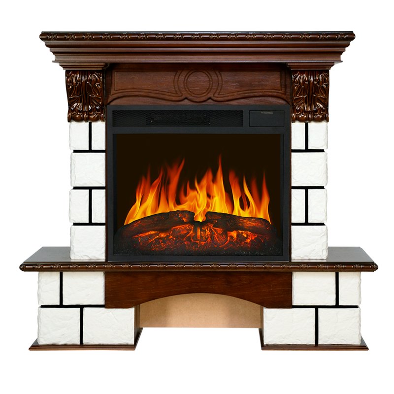 Фото Каминокомплект Pierre Luxe - Белый / Темный дуб с очагом Vision 23 LED FX Угловые каминокомплекты ROYAL FLAME heatsystems.ru