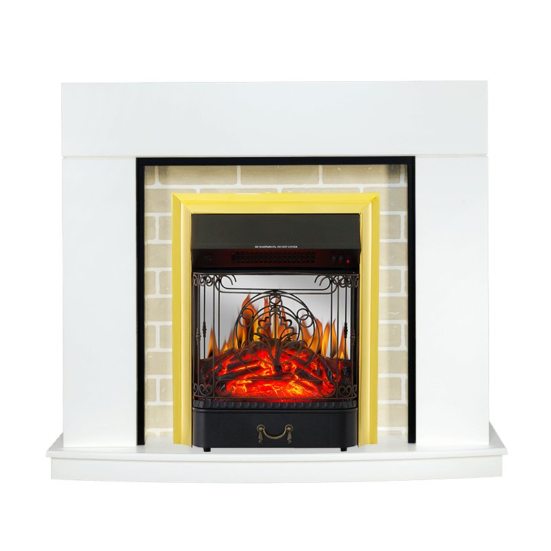 ФОТО Каминокомплект Montana - Белый с очагом Majestic FX M Brass heatsystems.ru