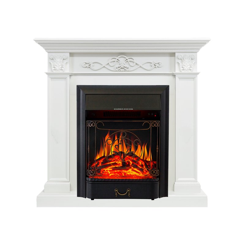 ФОТО Каминокомплект Verona - Белый дуб с очагом Majestic FX Black heatsystems.ru