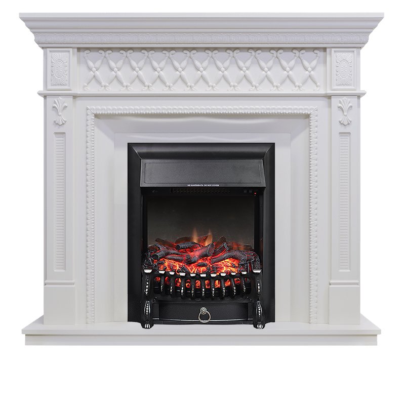 Фото Каминокомплект Alexandria - Белый дуб с очагом Fobos FX Black Угловые каминокомплекты ROYAL FLAME heatsystems.ru
