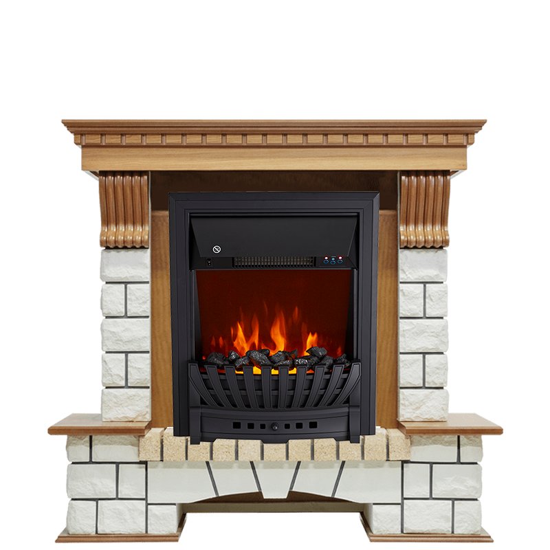 Фото Каминокомплект Pierre Luxe - Дуб / Белый с очагом Aspen Black Угловые каминокомплекты ROYAL FLAME heatsystems.ru