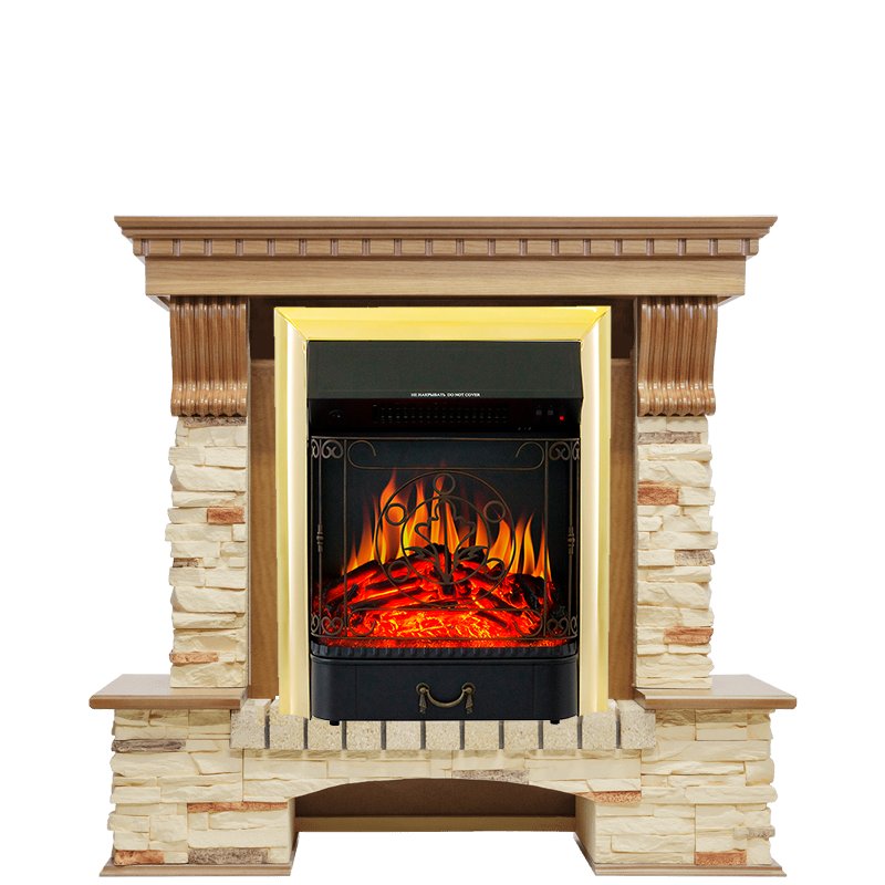 Фото Каминокомплект Pierre Luxe - Дуб / Сланец с очагом Majestic FX Brass Угловые каминокомплекты ROYAL FLAME heatsystems.ru