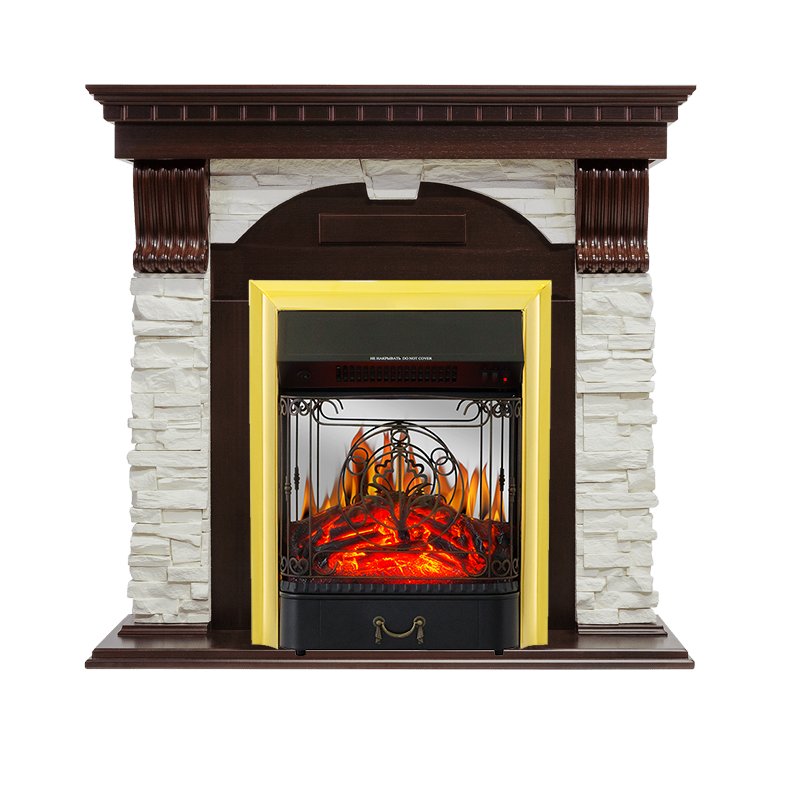 Фото Каминокомплект Dublin - Темный дуб / Сланец белый с очагом Majestic FX M Brass Угловые каминокомплекты ROYAL FLAME heatsystems.ru