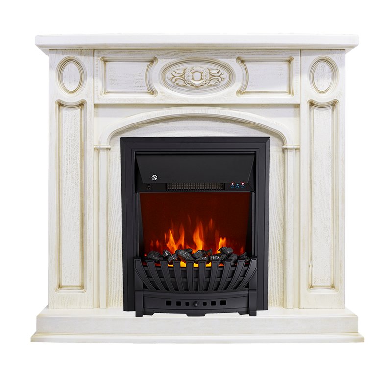 ФОТО Каминокомплект Florence - Слоновая кость с патиной с очагом Aspen Black heatsystems.ru