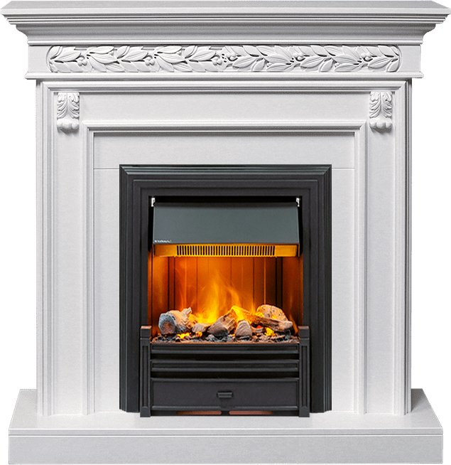 Фото Каминокомплект Valletta - Белый (Ширина 1040 мм) с очагом Brookline Black Линейные очаги ROYAL FLAME heatsystems.ru