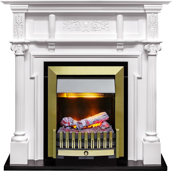 Фото Каминокомплект Oxford - Белый с очагом Danville Antique Brass FB2 Линейные очаги ROYAL FLAME heatsystems.ru