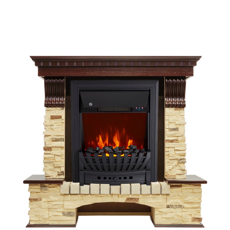 Фото Каминокомплект Pierre Luxe - Темный дуб / Сланец с очагом Aspen Black Угловые каминокомплекты ROYAL FLAME heatsystems.ru