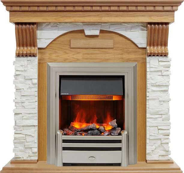 Изображение DIMPLEX heatsystems.ru Фото Каминокомплект Dublin - Дуб / Сланец белый с очагом Chesford Каминокомплекты из камня DIMPLEX heatsystems.ru