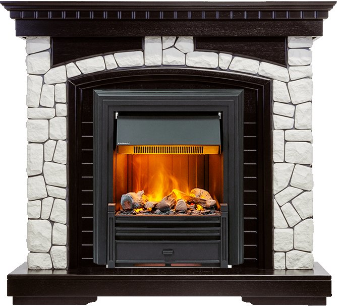 Фото Каминокомплект Glasgow - Венге / Белый с очагом Brookline Black Каминокомплекты из камня DIMPLEX heatsystems.ru