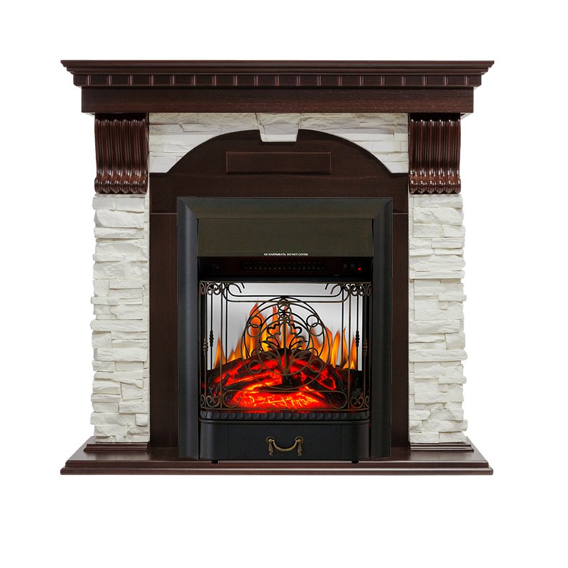 Фото Каминокомплект Dublin - Темный дуб / Сланец белый с очагом Majestic FX M Black Угловые каминокомплекты ROYAL FLAME heatsystems.ru