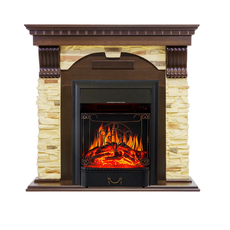 Фото Каминокомплект Dublin угловой - Темный дуб / Сланец с очагом Majestic FX Black Угловые каминокомплекты ROYAL FLAME heatsystems.ru