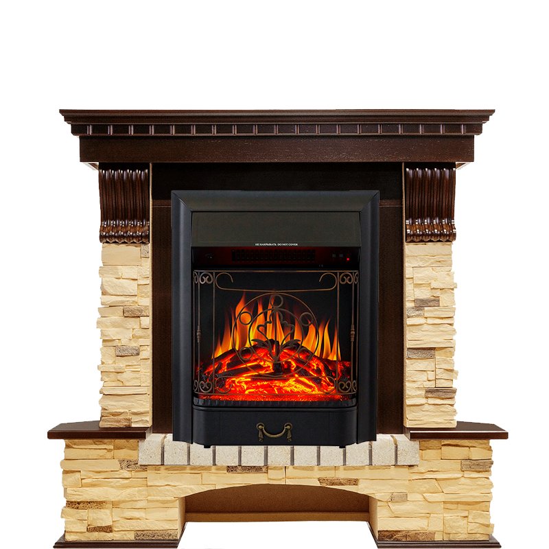 Фото Каминокомплект Pierre Luxe угловой - Темный дуб / Сланец с очагом Majestic FX Black Угловые каминокомплекты ROYAL FLAME heatsystems.ru