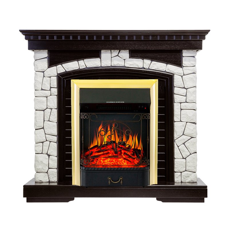 Фото Каминокомплект Glasgow - Венге / Белый с очагом Majestic FX Brass Каминокомплекты из камня ROYAL FLAME heatsystems.ru