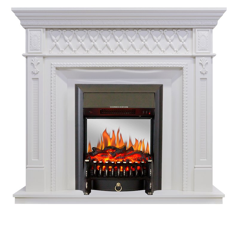 Фото Каминокомплект Alexandria - Белый дуб с очагом Fobos FX M Black Угловые каминокомплекты ROYAL FLAME heatsystems.ru