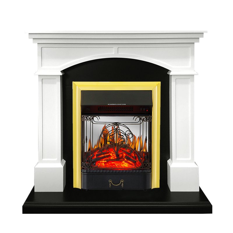 ФОТО Каминокомплект Langford - Белый с черным с очагом Majestic FX M Brass heatsystems.ru