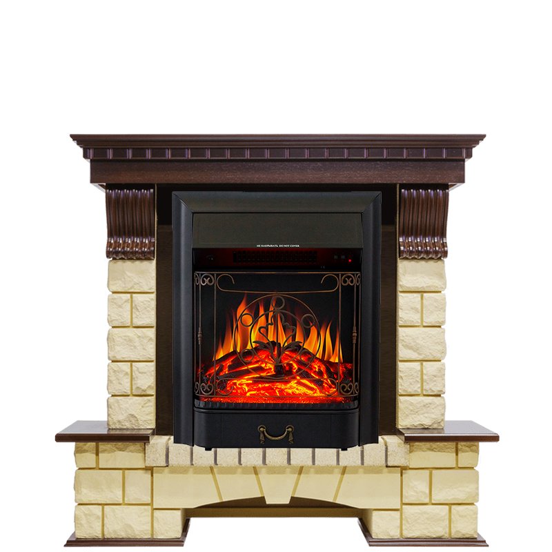 Фото Каминокомплект Pierre Luxe - Темный дуб / Шампань с очагом Majestic FX Black Угловые каминокомплекты ROYAL FLAME heatsystems.ru