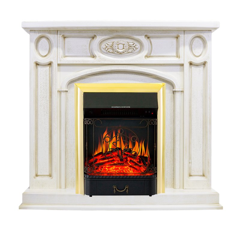 ФОТО Каминокомплект Florence - Слоновая кость с патиной с очагом Majestic FX Brass heatsystems.ru