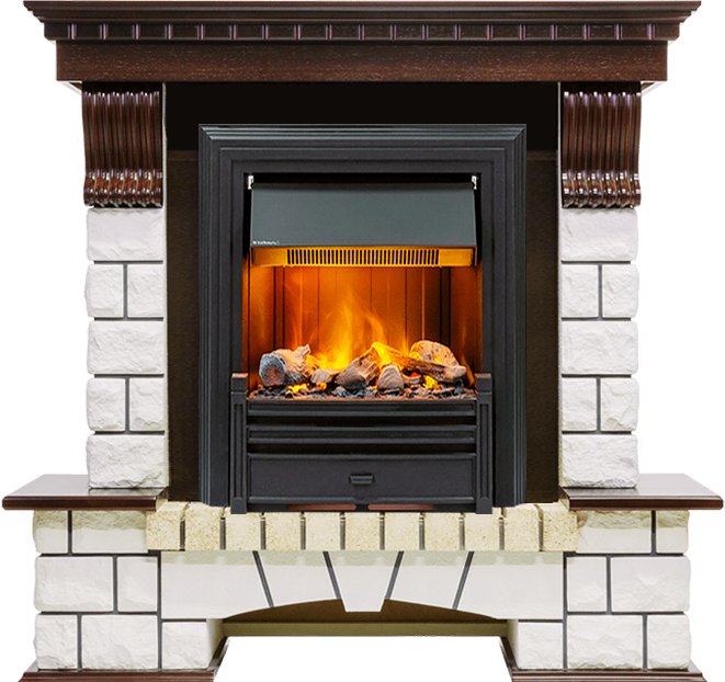 Изображение DIMPLEX heatsystems.ru Фото Каминокомплект Pierre Luxe - Темный дуб / Белый (Высота 1050мм) с очагом Brookline Black Каминокомплекты из камня DIMPLEX heatsystems.ru