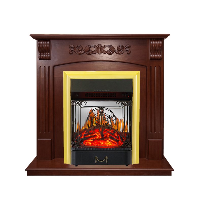 Фото Каминокомплект Sorrento угловой - Орех с очагом Majestic FX M Brass Угловые каминокомплекты ROYAL FLAME heatsystems.ru