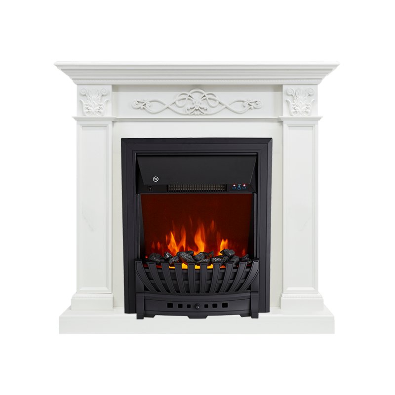 ФОТО Каминокомплект Verona - Белый дуб с очагом Aspen Black heatsystems.ru