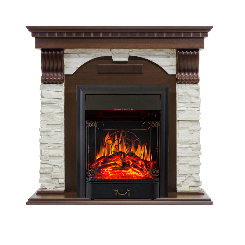 Изображение ROYAL FLAME heatsystems.ru Фото Каминокомплект Dublin угловой - Темный дуб / Сланец белый с очагом Majestic FX Black Угловые каминокомплекты ROYAL FLAME heatsystems.ru