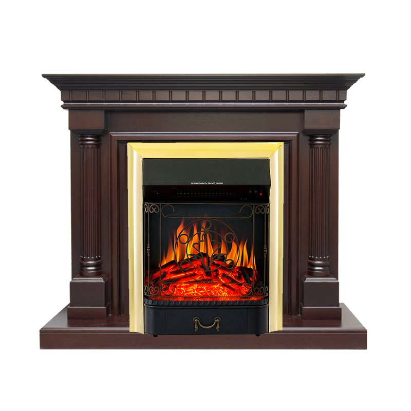 ФОТО Каминокомплект Dallas - Темный дуб с очагом Majestic FX Brass heatsystems.ru