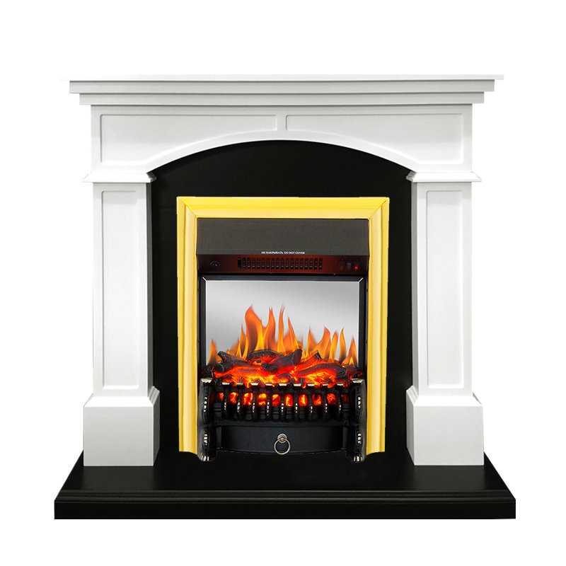 ФОТО Каминокомплект Langford - Белый с черным с очагом Fobos FX M Brass heatsystems.ru