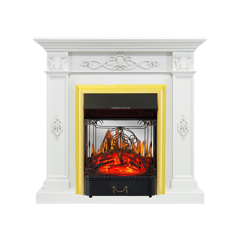 ФОТО Каминокомплект Derby - Белый дуб с очагом Majestic FX M Brass heatsystems.ru