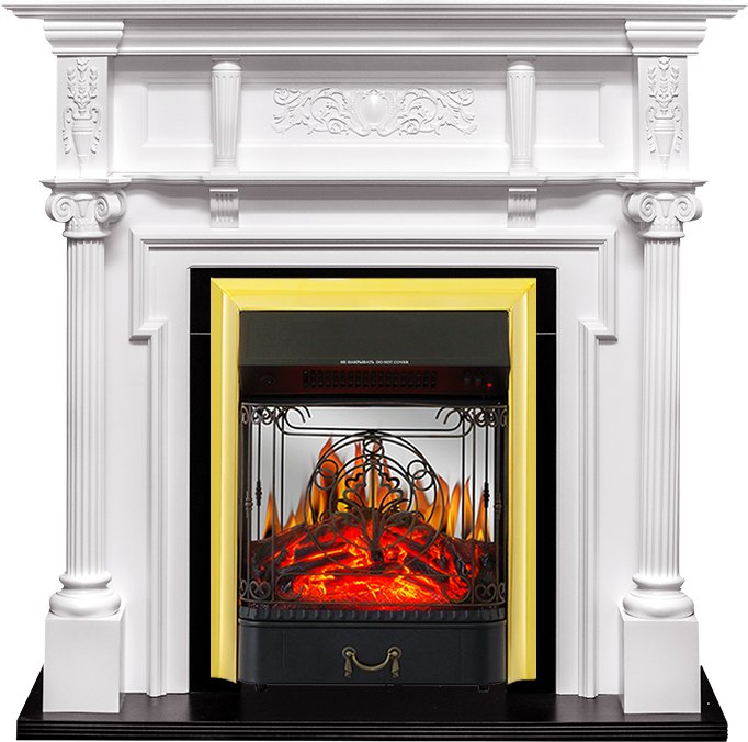 Фото Каминокомплект Oxford - Белый с очагом Majestic FX M Brass Линейные очаги ROYAL FLAME heatsystems.ru