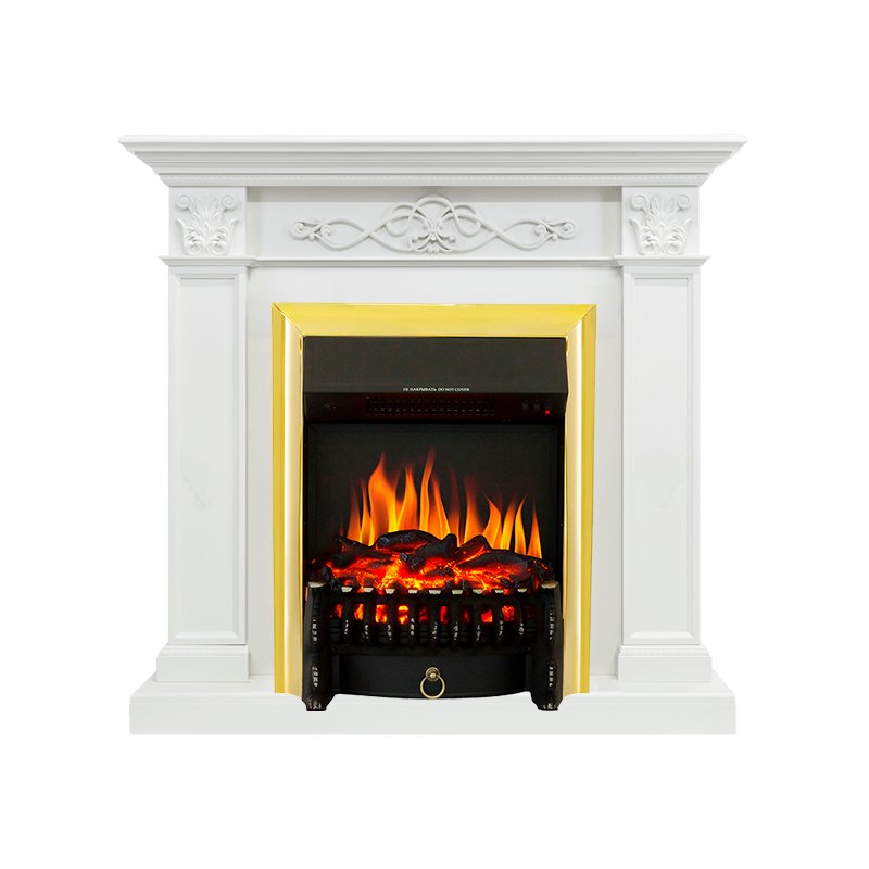 ФОТО Каминокомплект Verona - Белый дуб с очагом Fobos FX Brass heatsystems.ru