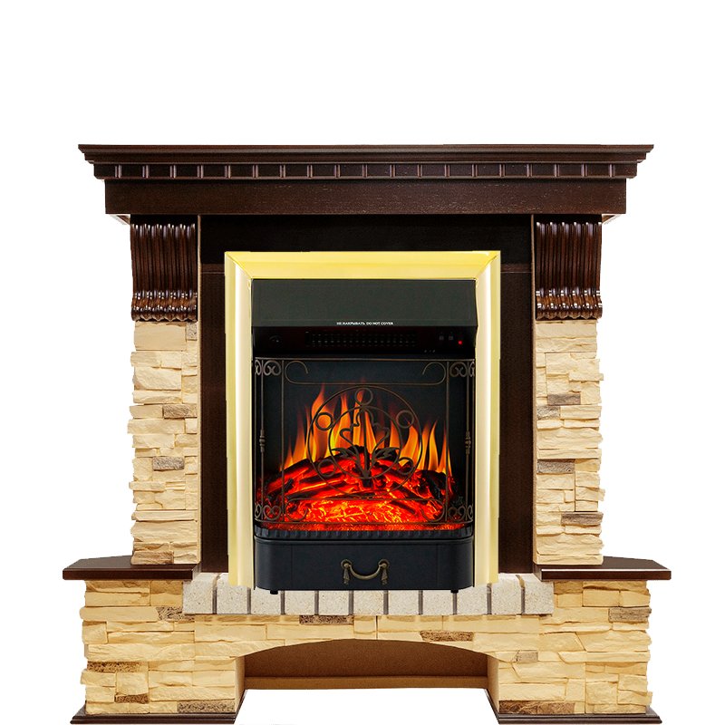 Фото Каминокомплект Pierre Luxe угловой - Темный дуб / Сланец с очагом Majestic FX Brass Угловые каминокомплекты ROYAL FLAME heatsystems.ru