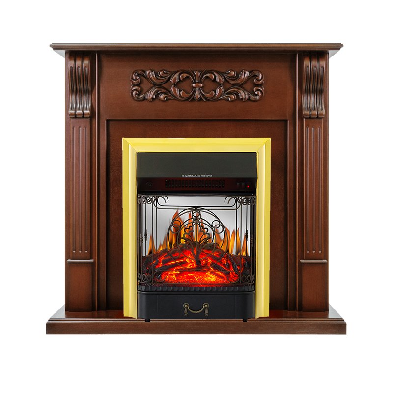 ФОТО Каминокомплект Venice - Махагон коричневый антик с очагом Majestic FX M Brass heatsystems.ru