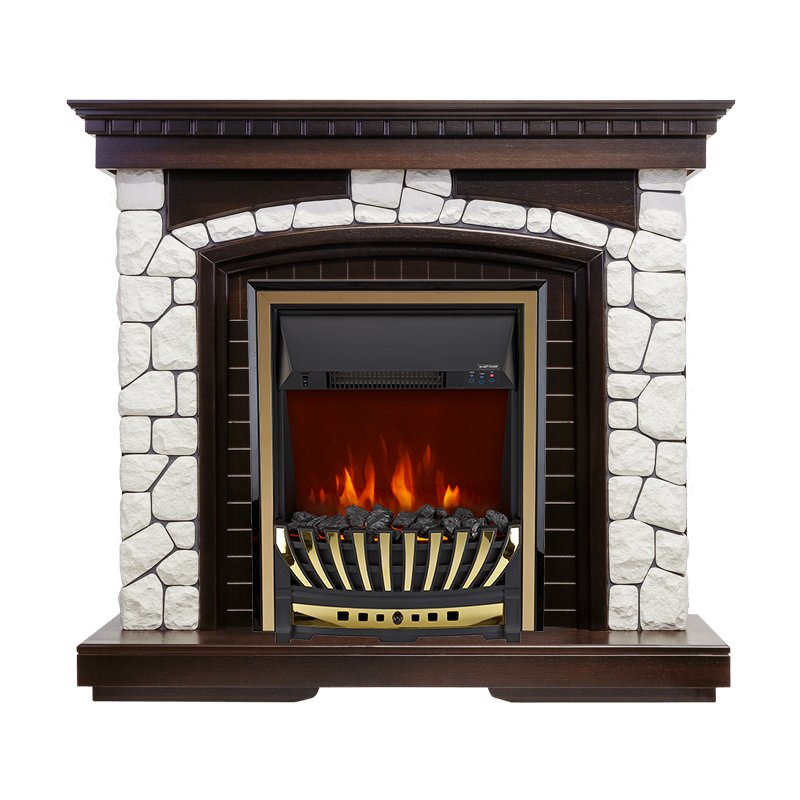Фото Каминокомплект Glasgow - Темный дуб / Белый с очагом Aspen Gold Каминокомплекты из камня ROYAL FLAME heatsystems.ru