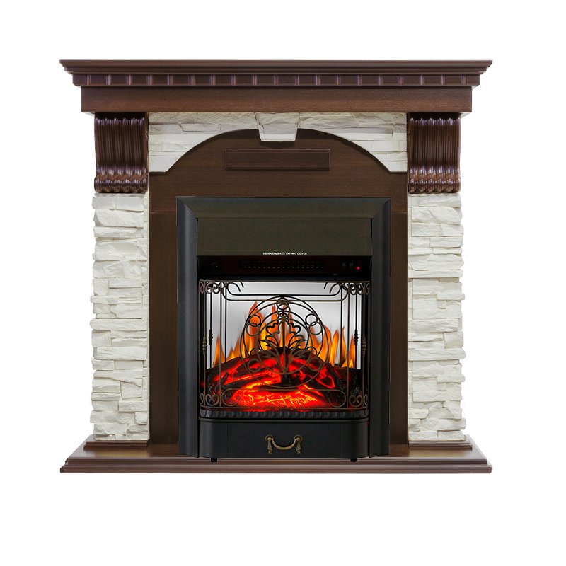 Фото Каминокомплект Dublin угловой - Темный дуб / Сланец белый с очагом Majestic FX M Black Угловые каминокомплекты ROYAL FLAME heatsystems.ru