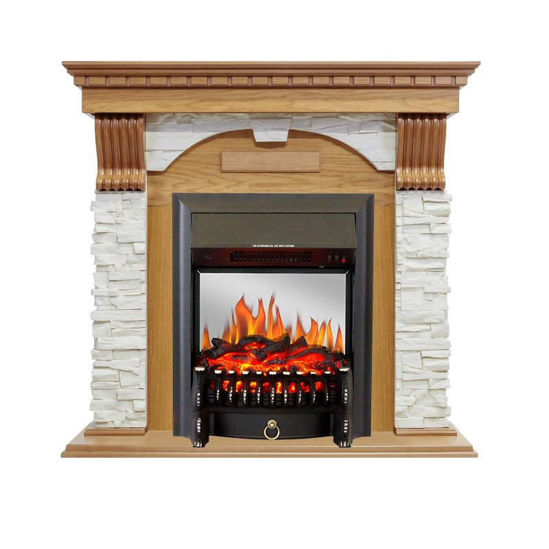 Фото Каминокомплект Dublin - Дуб / Сланец белый с очагом Fobos FX M Black Угловые каминокомплекты ROYAL FLAME heatsystems.ru