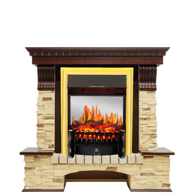 Фото Каминокомплект Pierre Luxe - Темный дуб / Сланец с очагом Fobos FX M Brass Угловые каминокомплекты ROYAL FLAME heatsystems.ru