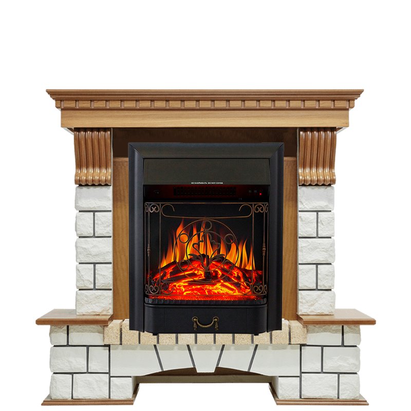 Фото Каминокомплект Pierre Luxe - Дуб / Белый с очагом Majestic FX Black Угловые каминокомплекты ROYAL FLAME heatsystems.ru