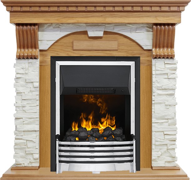 Фото Каминокомплект Dublin - Дуб / Сланец белый с очагом Flagstaff Каминокомплекты из камня DIMPLEX heatsystems.ru