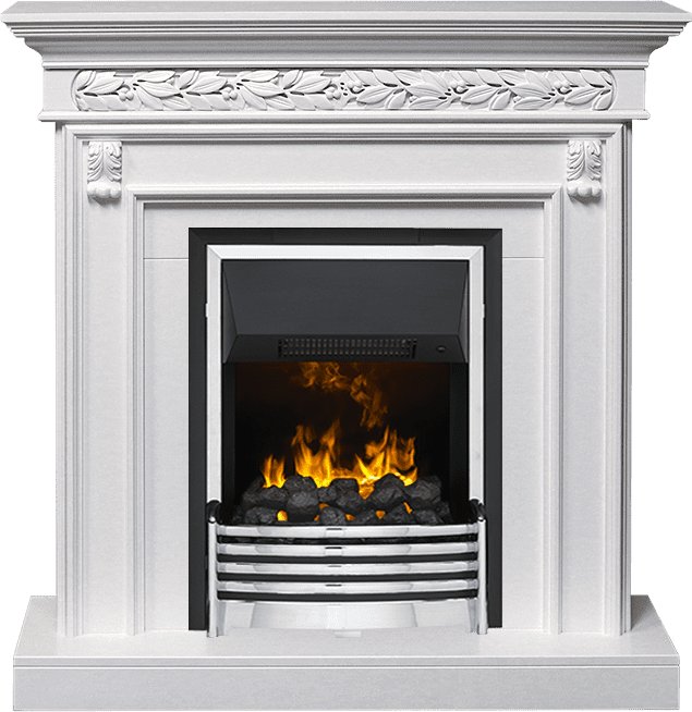 Фото Каминокомплект Valletta - Белый (Ширина 1040 мм) с очагом Flagstaff Линейные очаги ROYAL FLAME heatsystems.ru