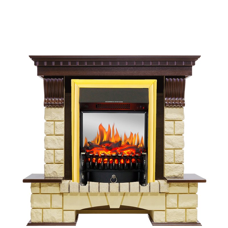 Фото Каминокомплект Pierre Luxe - Темный дуб / Шампань с очагом Fobos FX M Brass Угловые каминокомплекты ROYAL FLAME heatsystems.ru