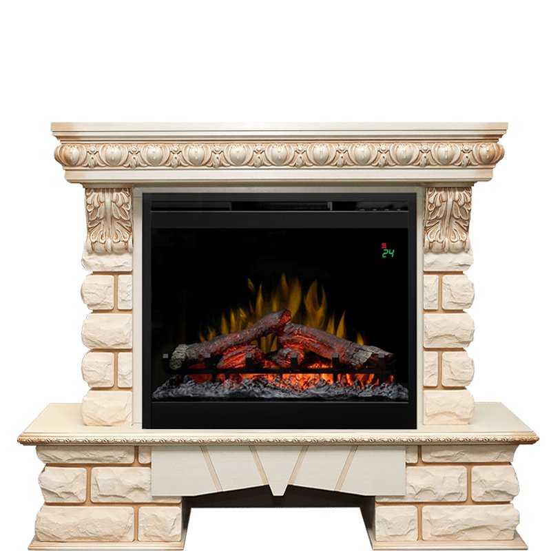 Фото Каминокомплект Pierre Luxe Lord - Слоновая кость/Шампань с очагом Symphony 26'' DF2624-L Каминокомплекты из камня DIMPLEX heatsystems.ru
