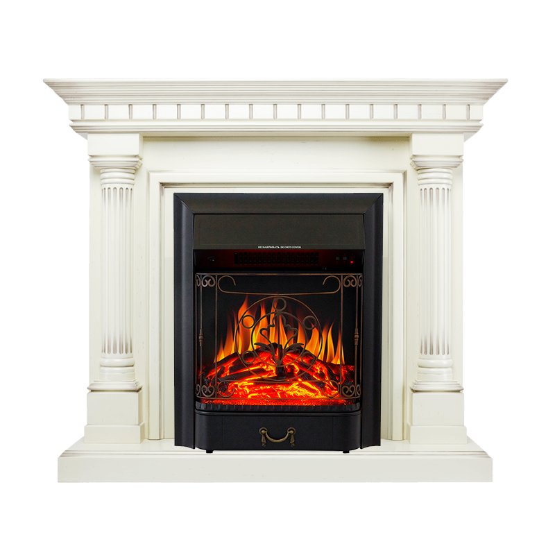 ФОТО Каминокомплект Dallas - Слоновая кость с патиной с очагом Majestic FX Black heatsystems.ru