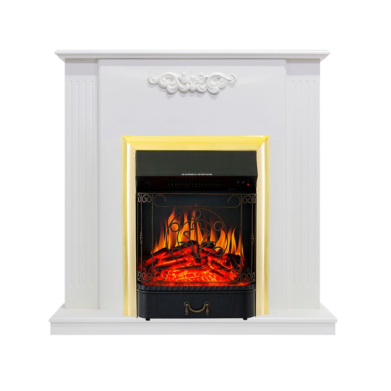 ФОТО Каминокомплект Capri - Белое дерево делюкс с очагом Majestic FX Brass heatsystems.ru
